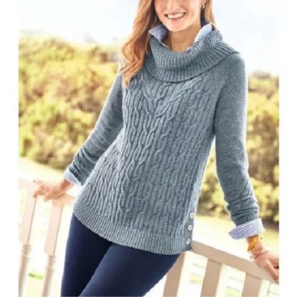 Talbots Sweaters - TALBOTS Marled Ribbed Cable Knit Cowl Turtleneck Women’s Medium